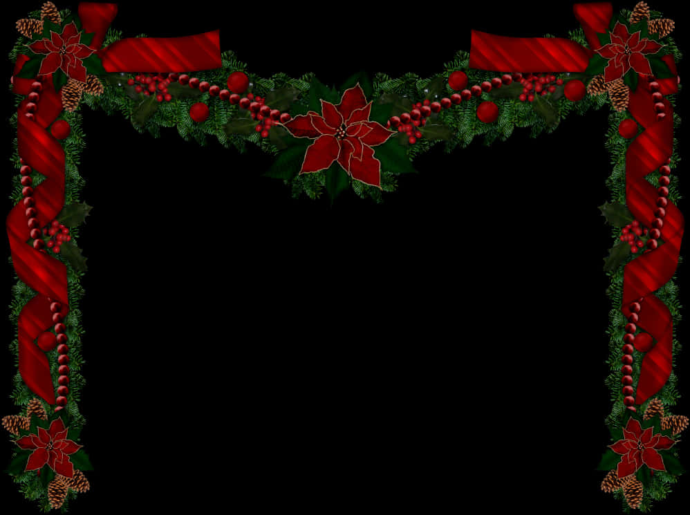 Christmas Frame Poinsettiaand Holly Decoration PNG Image