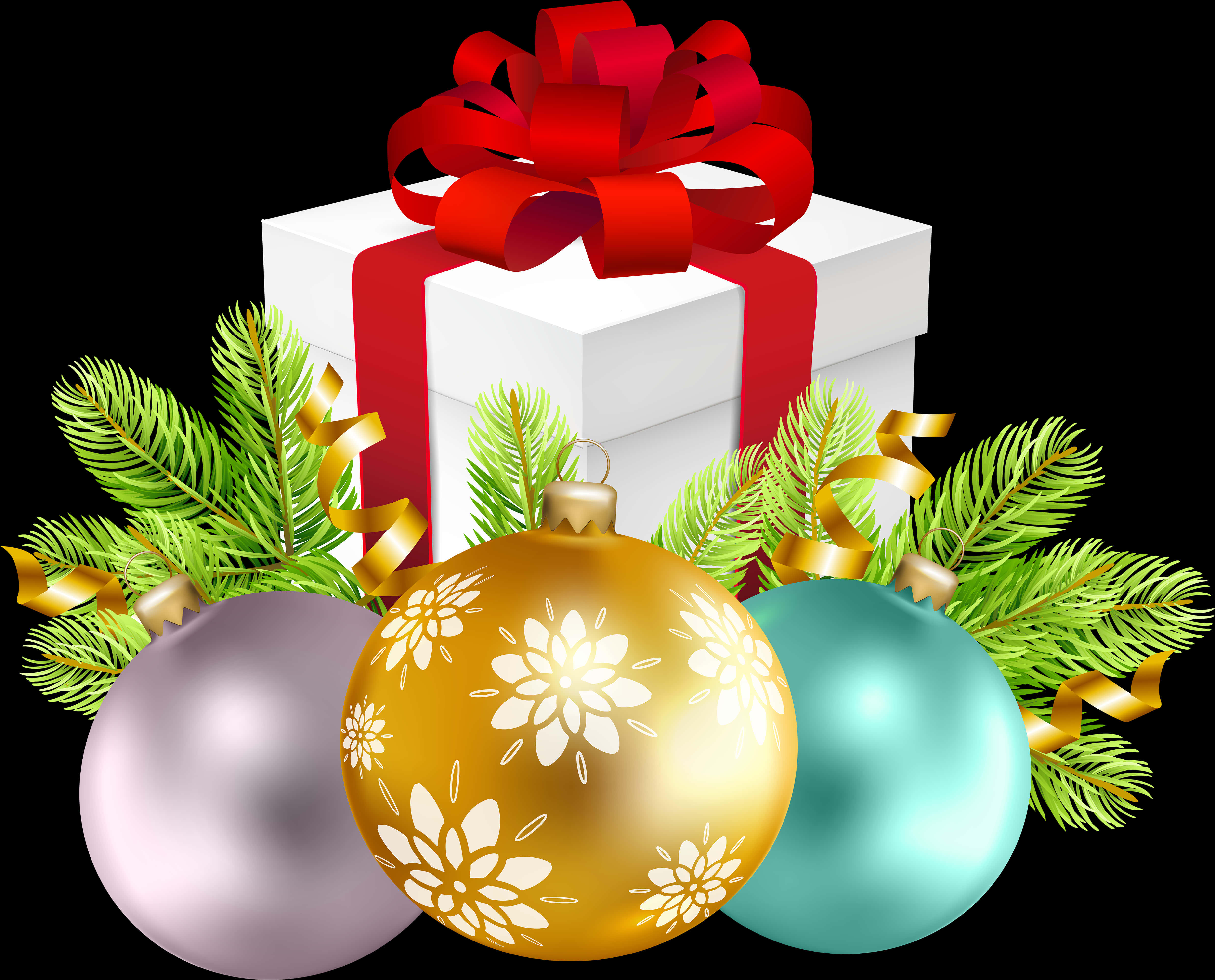 Christmas Giftand Ornaments PNG Image