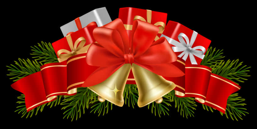 Christmas Giftsand Bells Decoration PNG Image