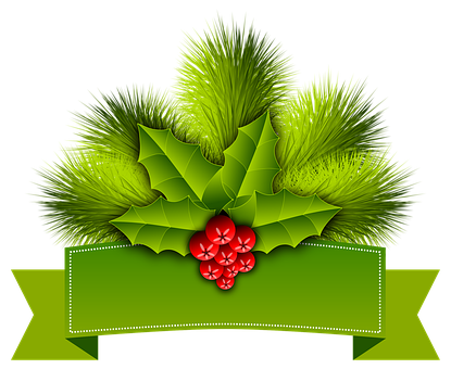 Christmas Holly Decoration Banner PNG Image