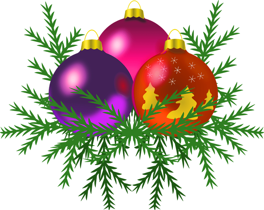 Christmas Ornamentson Pine Branches.png PNG Image