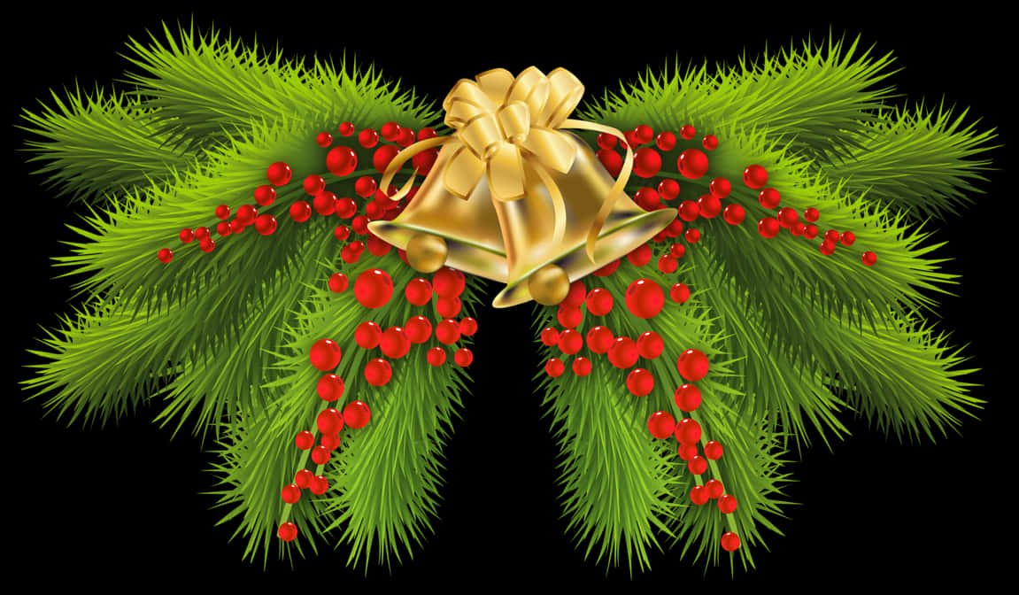 Christmas Pineand Bells Decoration PNG Image