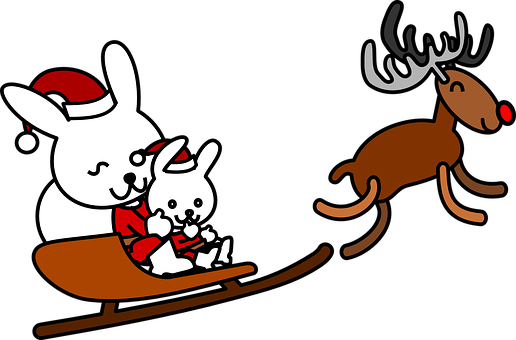 Christmas Reindeerand Bunnies Sleigh Ride PNG Image