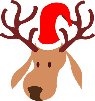 Christmas Reindeerwith Santa Hat PNG Image