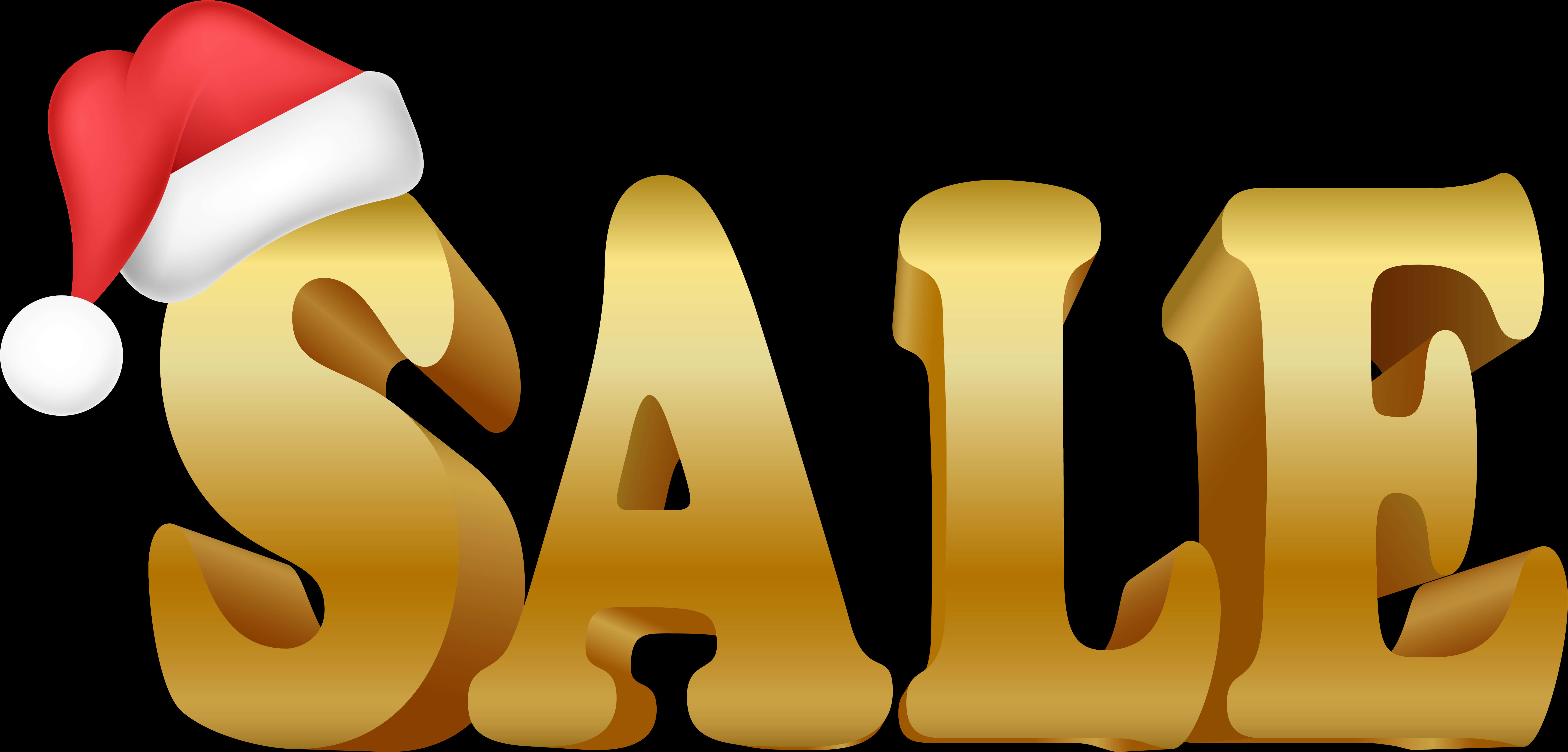 Christmas Sale Golden Text Santa Hat PNG Image