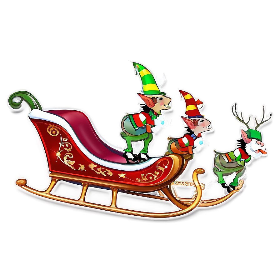 Christmas Sleigh With Elves Png Umv98 PNG Image