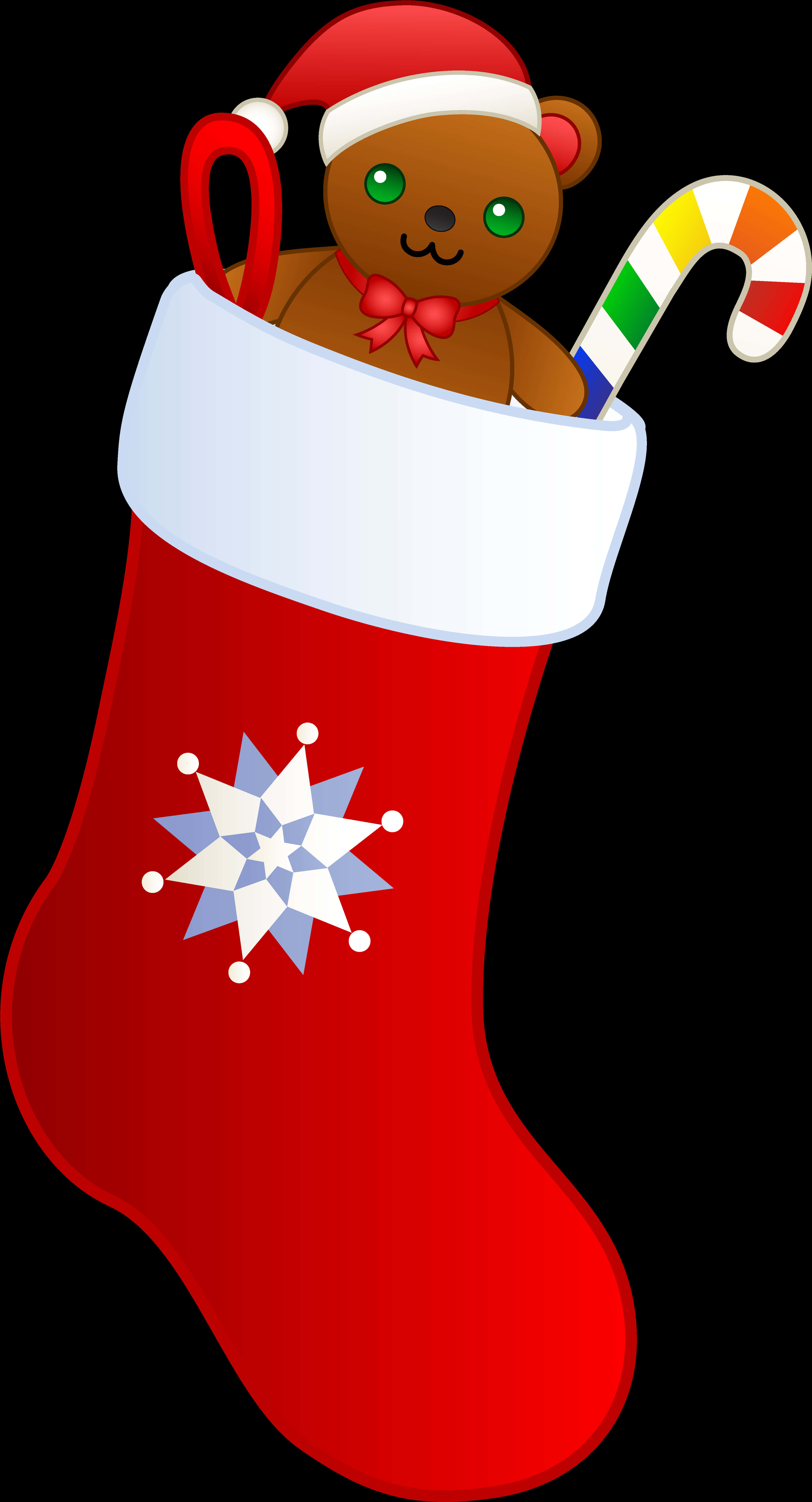 Christmas Stocking Teddy Bear Candy Cane PNG Image