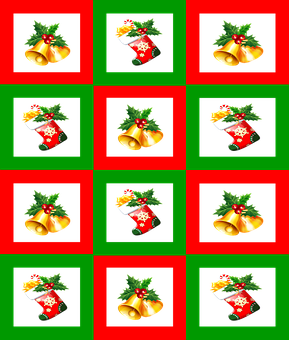 Christmas Stockingand Bells Pattern PNG Image