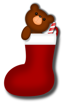 Christmas Stockingwith Teddy Bear PNG Image