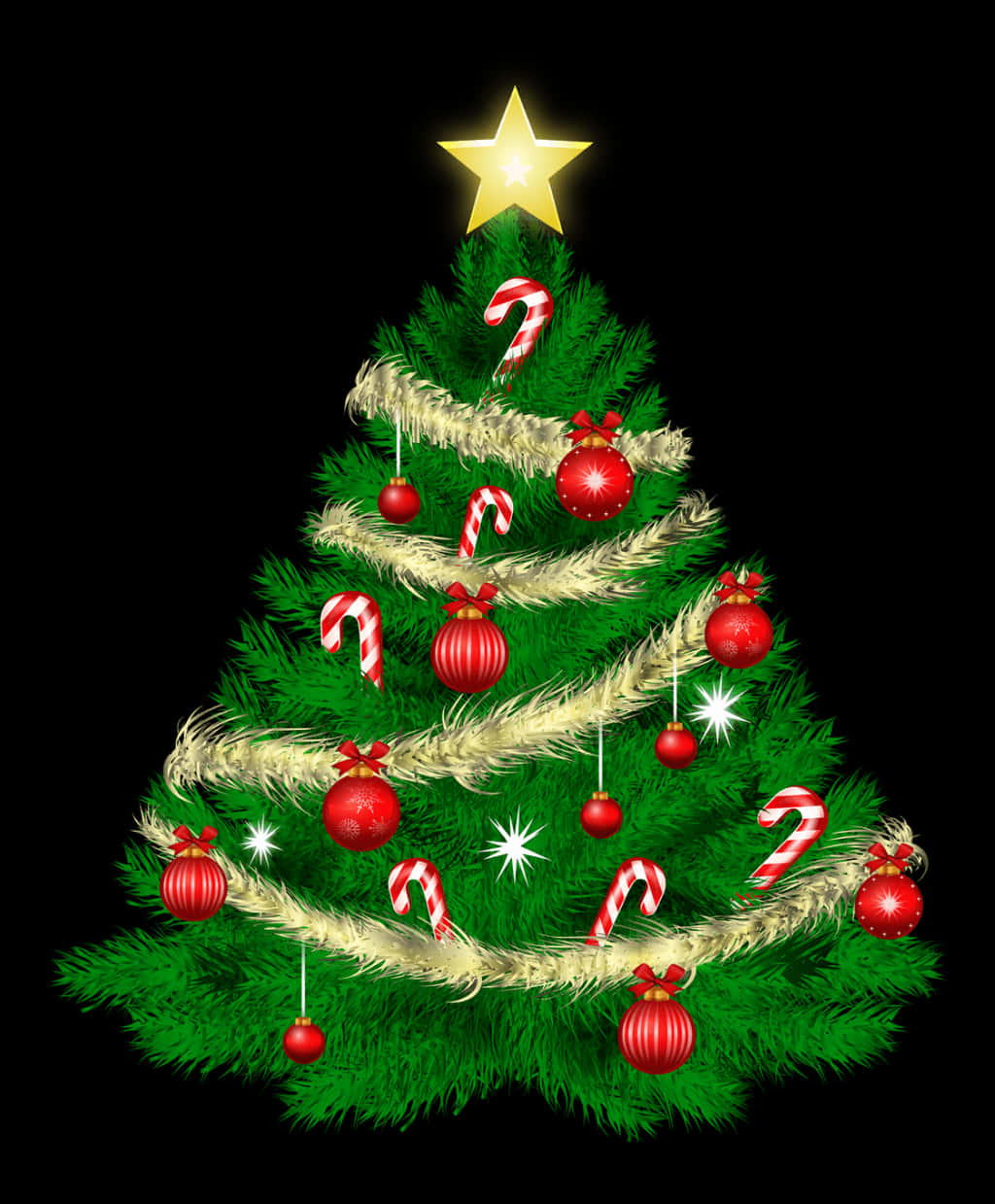 Christmas Tree With Red Ornamentsand Candy Canes PNG Image