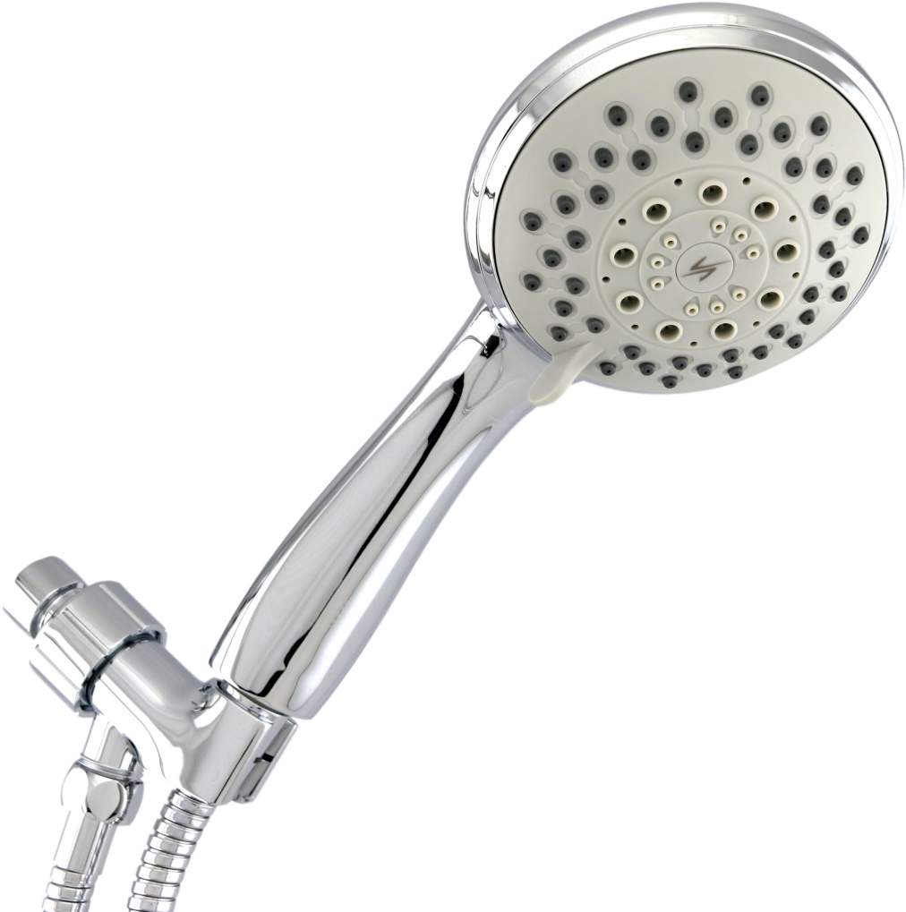 Chrome Handheld Showerhead PNG Image