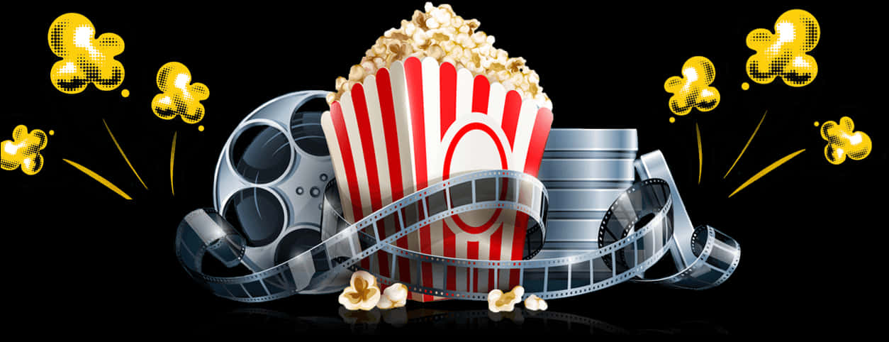 Cinema Popcornand Film Reel PNG Image