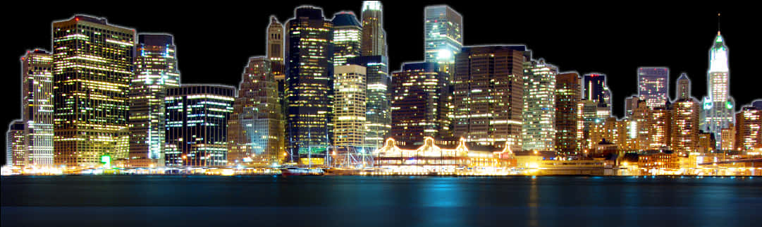 City Skyline Night Panorama PNG Image