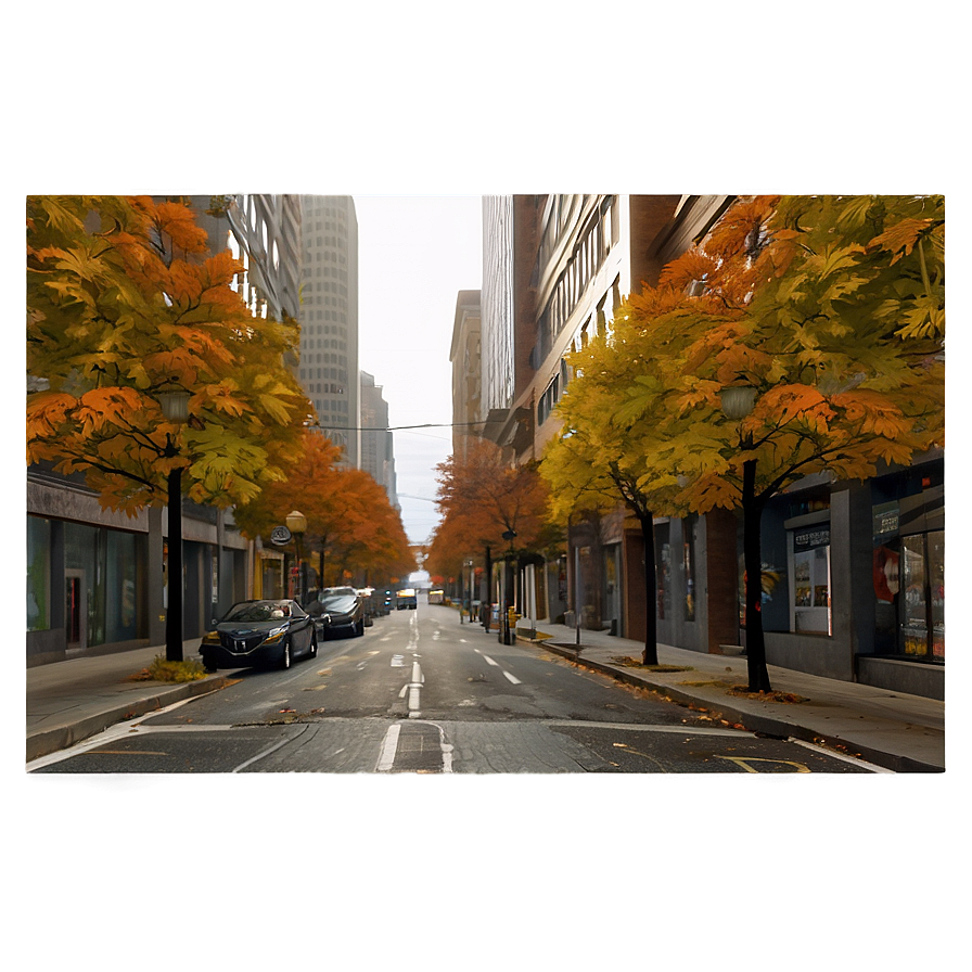 City Street During Autumn Png 06252024 PNG Image