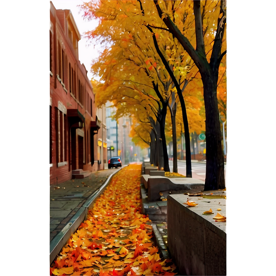 City Street During Autumn Png 60 PNG Image