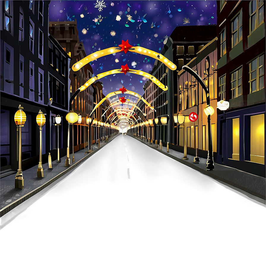 City Street With Christmas Lights Png Qlb96 PNG Image