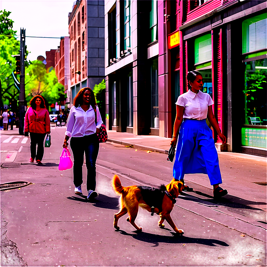 City Street With Pet Walkers Png Mtf PNG Image