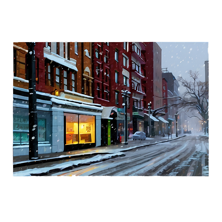 City Street With Snowfall Png 06252024 PNG Image