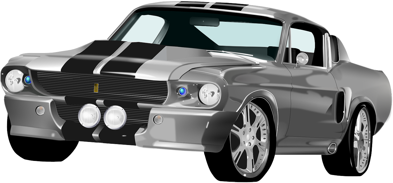 Classic Silver Mustangwith Stripes PNG Image