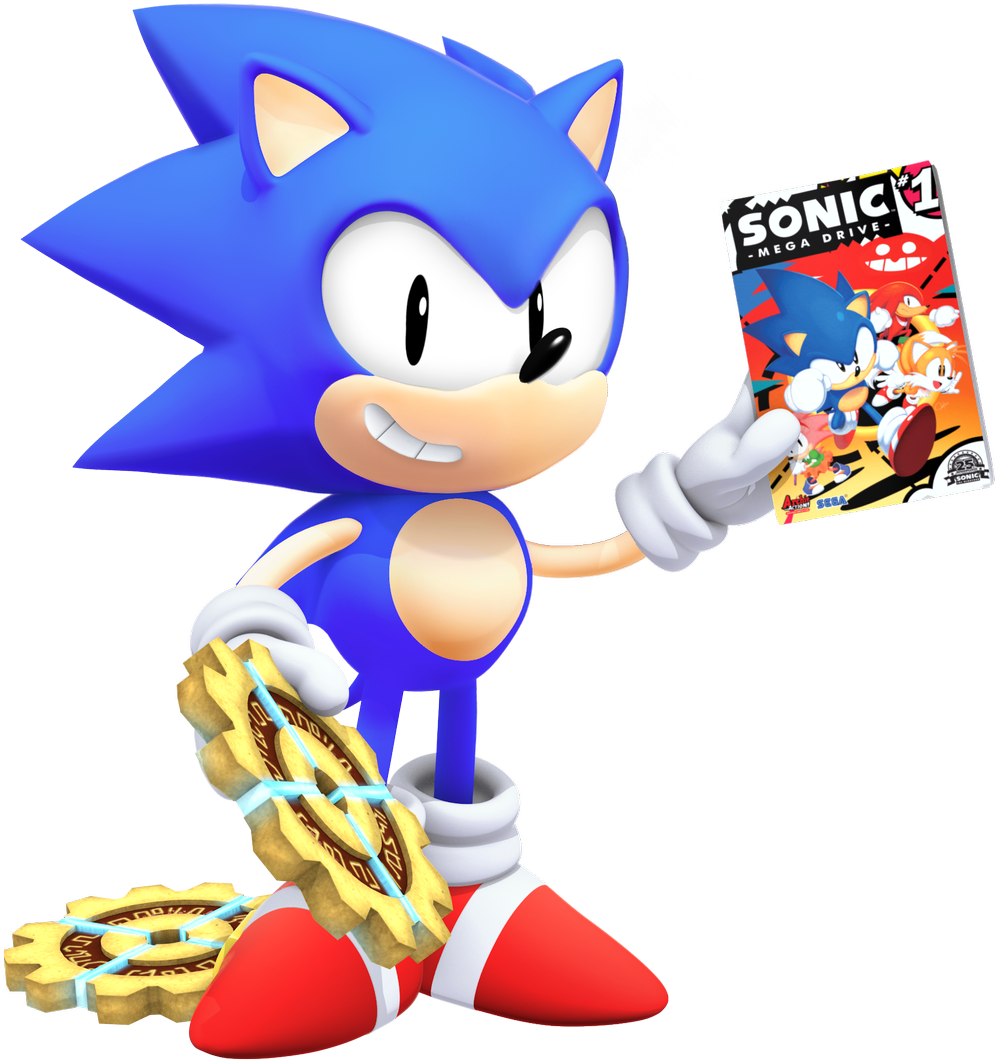 Classic Sonic Holding Game Box Art PNG Image