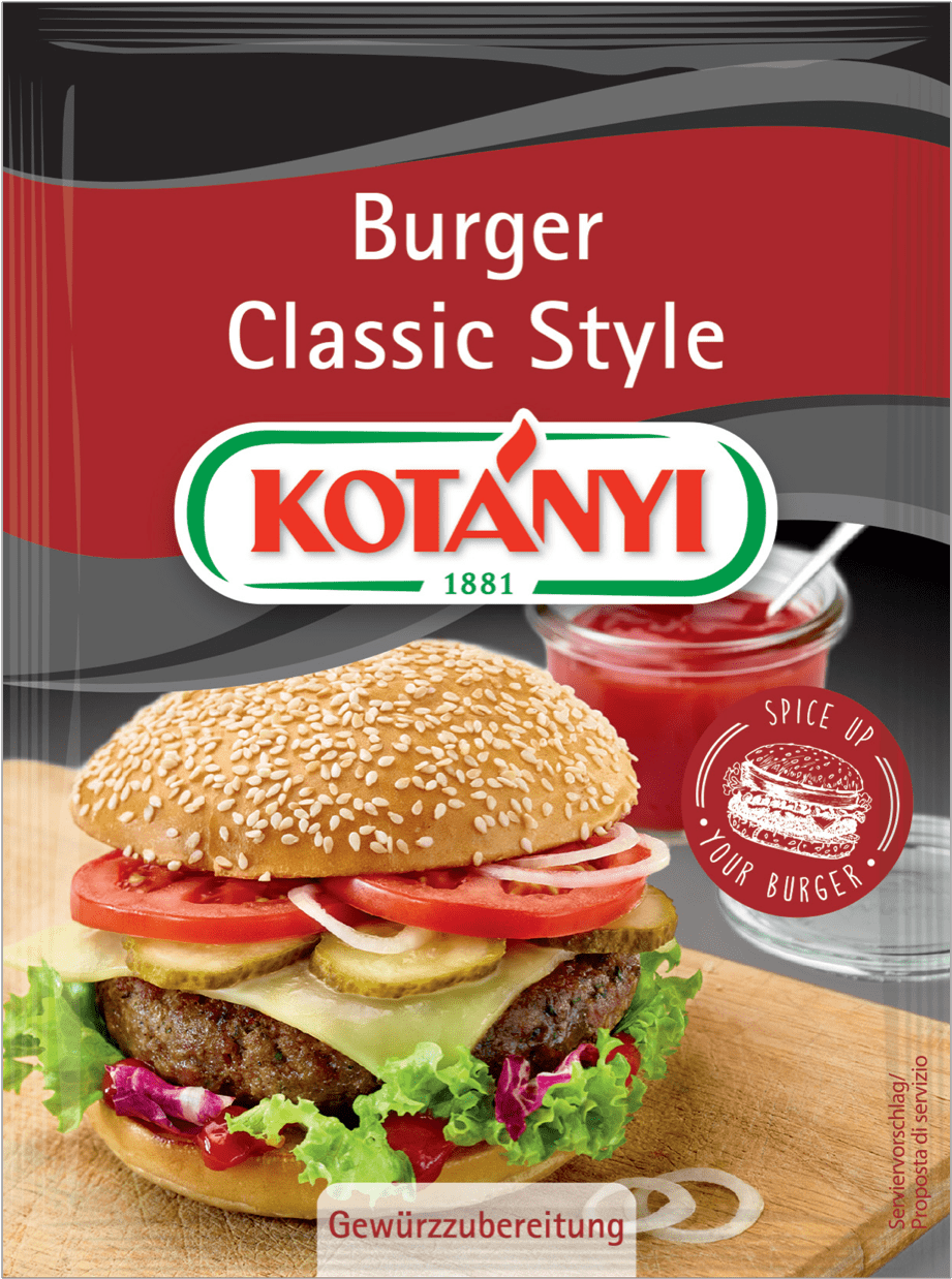 Classic Style Burger Advertisement Kotanyi PNG Image