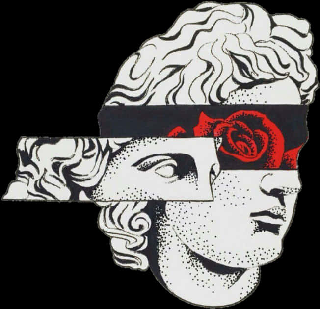 Classical Sculpturewith Red Rose Blindfold PNG Image