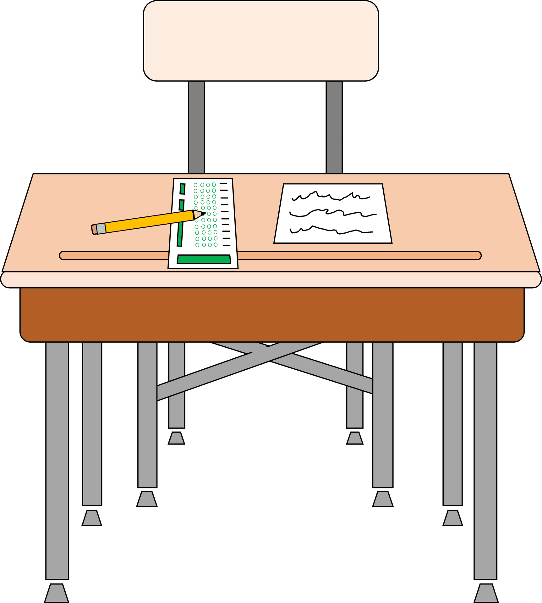 Classroom Desk With Test Paperand Pencil PNG Image