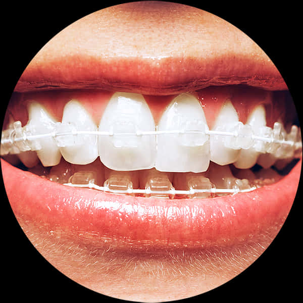 Close Up Smile With Clear Braces PNG Image