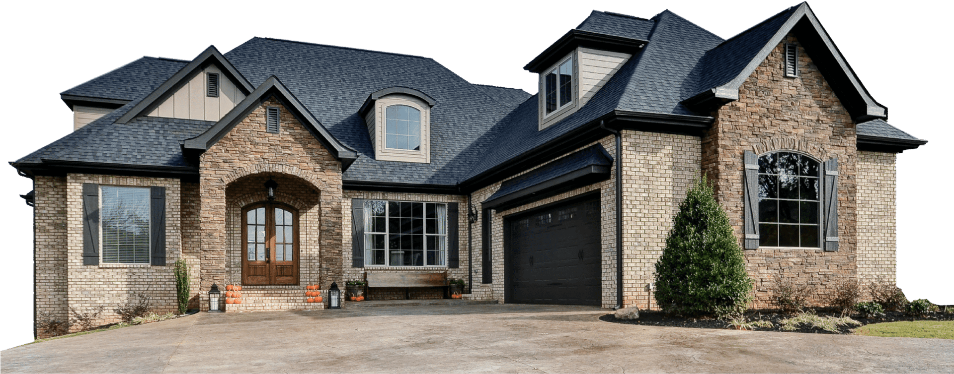 Cobblestone Clad Suburban Home PNG Image