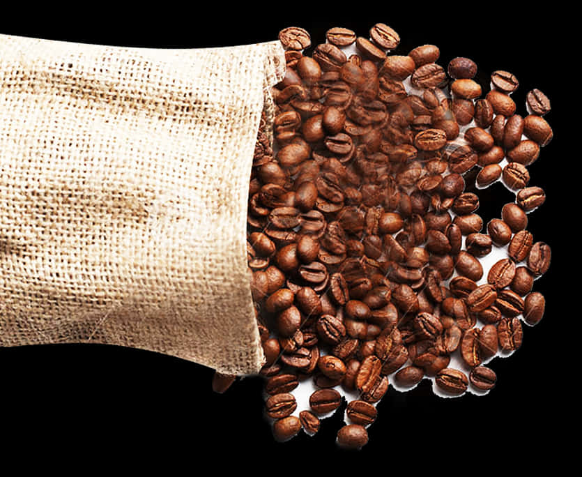 Coffee Beans Spilling From Burlap Bag PNG Image