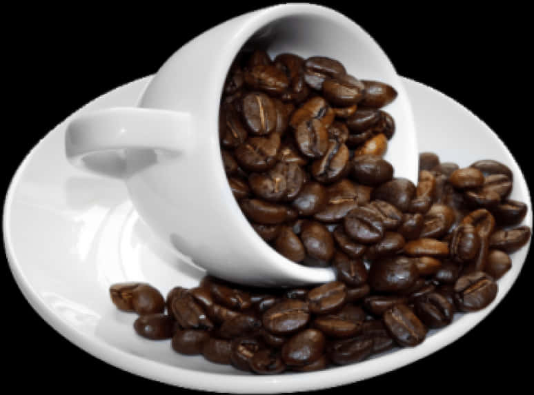 Coffee Beansin Cupand Saucer PNG Image