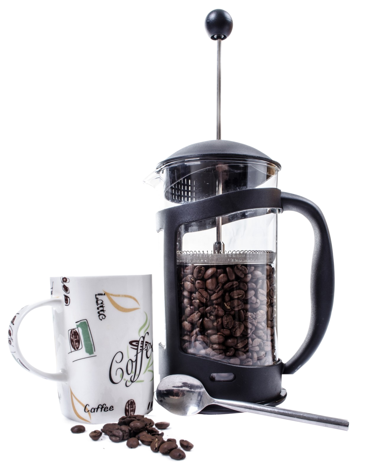 Coffee Pressand Mug Setup PNG Image