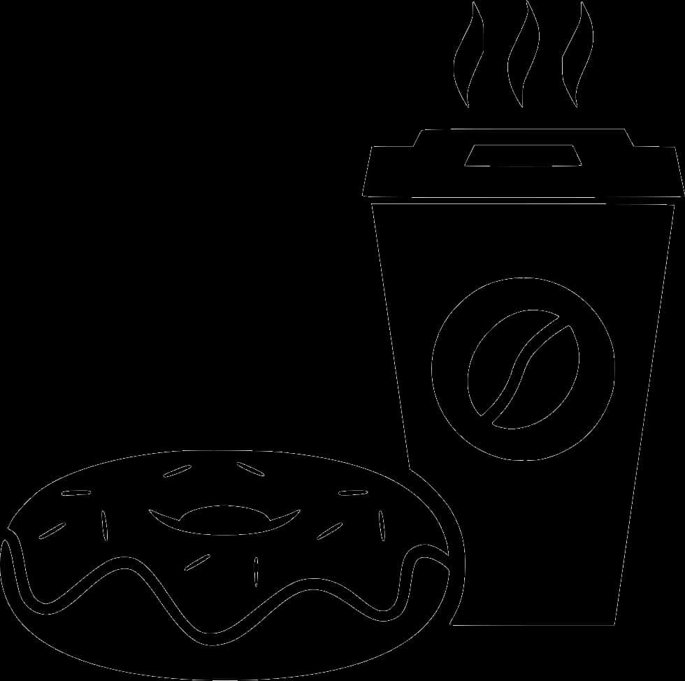 Coffeeand Donut Outline PNG Image