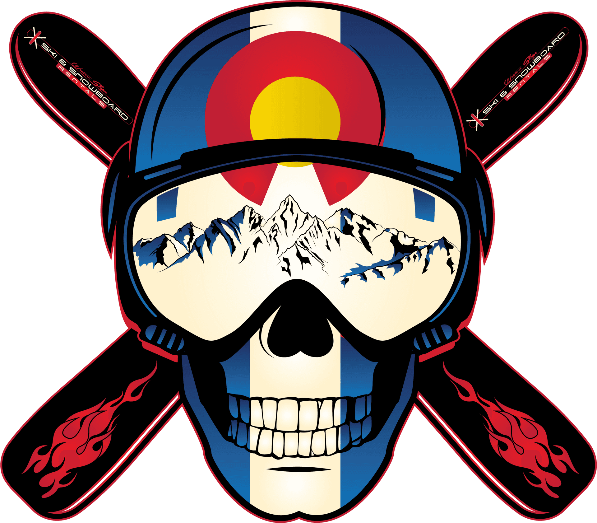 Colorado Themed Skullwith Snowboard Helmetand Goggles PNG Image