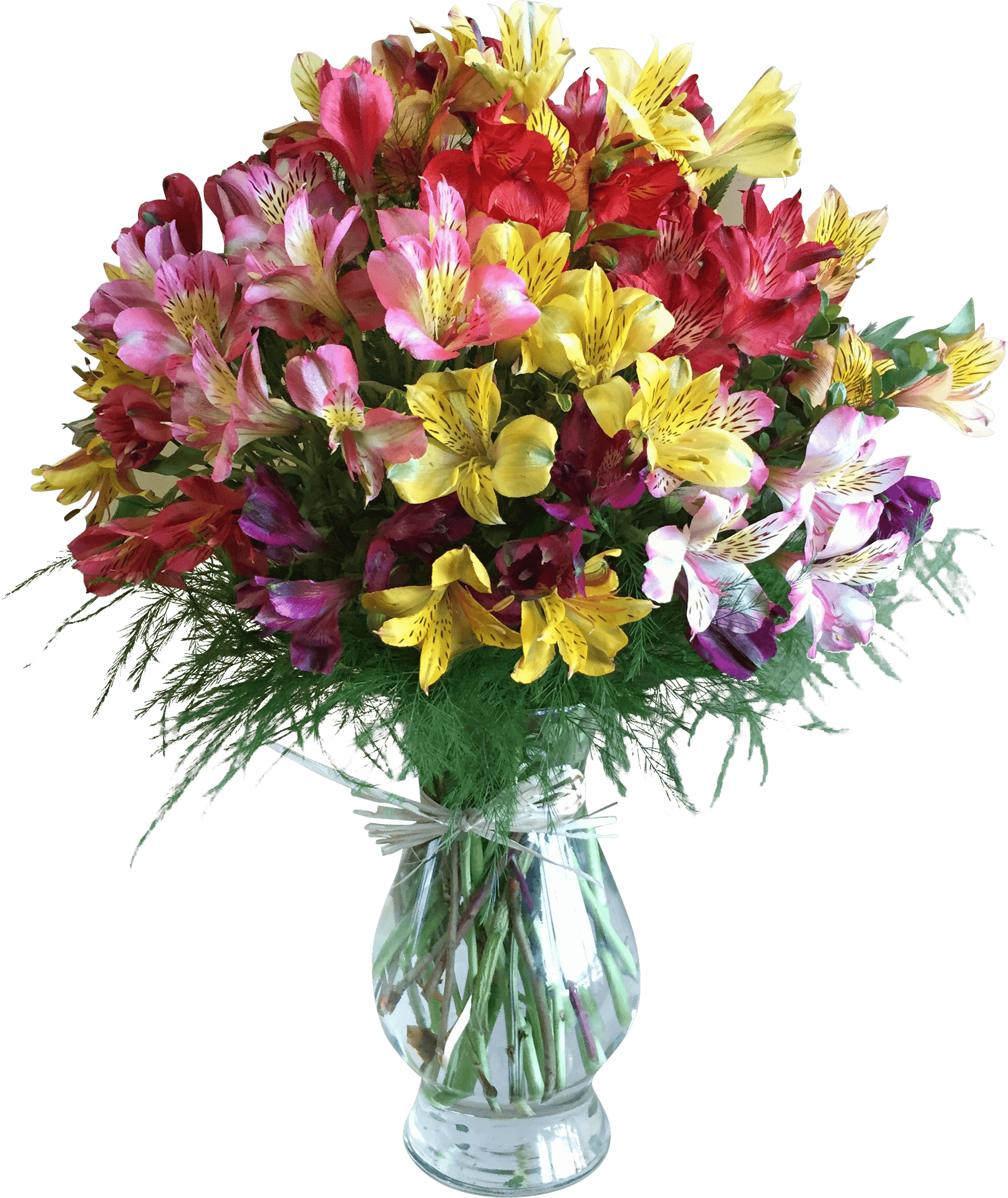 Colorful_ Alstroemeria_ Bouquet_in_ Glass_ Vase PNG Image