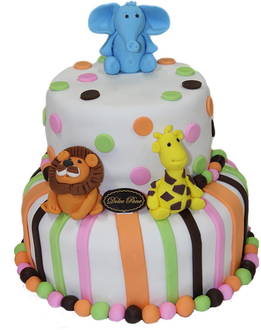 Colorful_ Animal_ Themed_ First_ Birthday_ Cake PNG Image