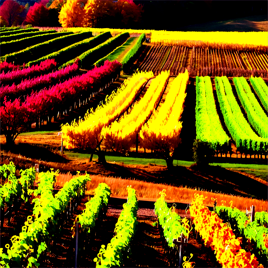 Colorful Autumn Vineyard Landscape Png Rlq PNG Image