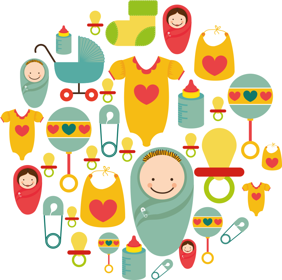 Colorful Baby Items Collage PNG Image