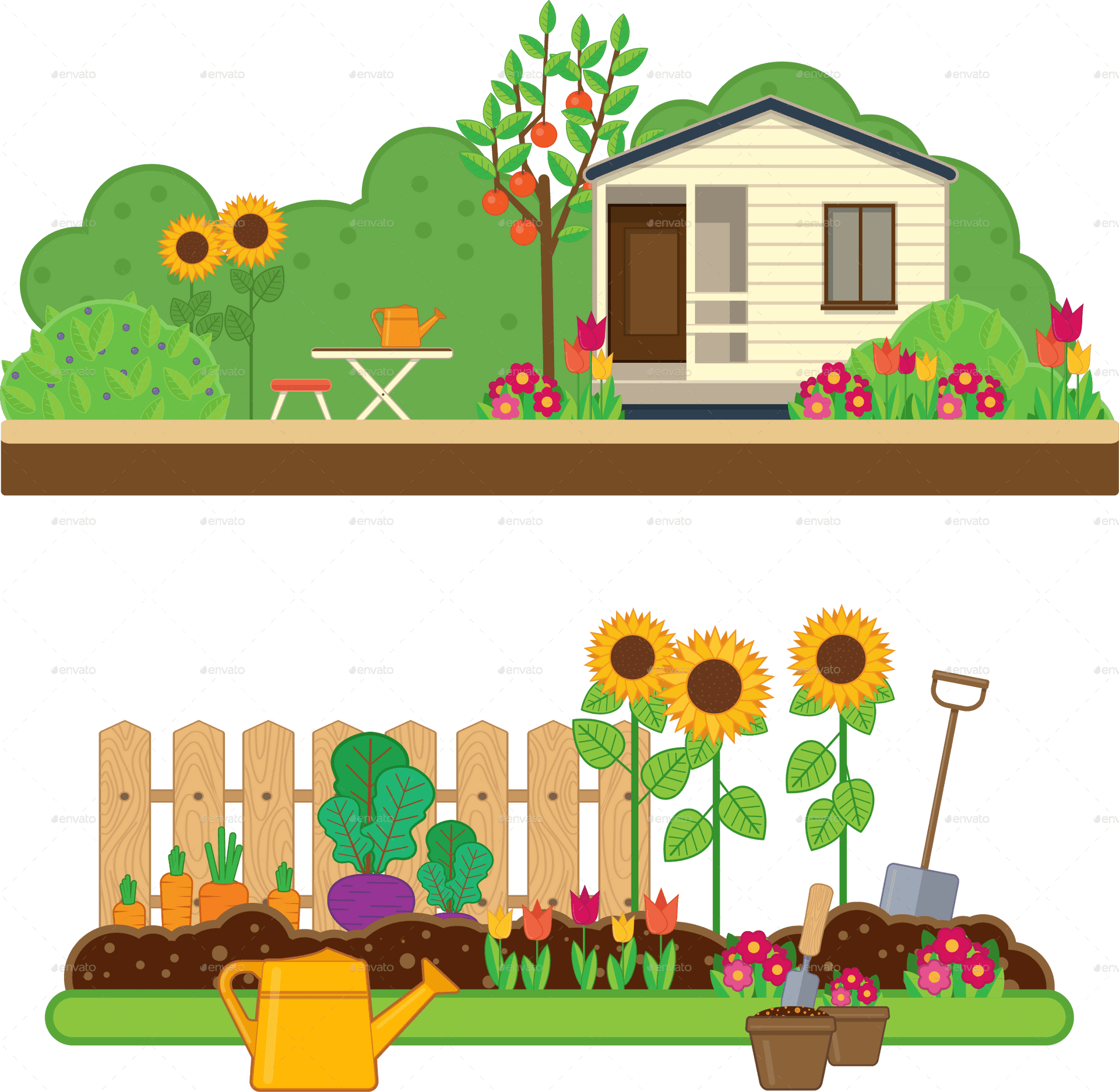 Colorful Backyard Garden Illustration PNG Image