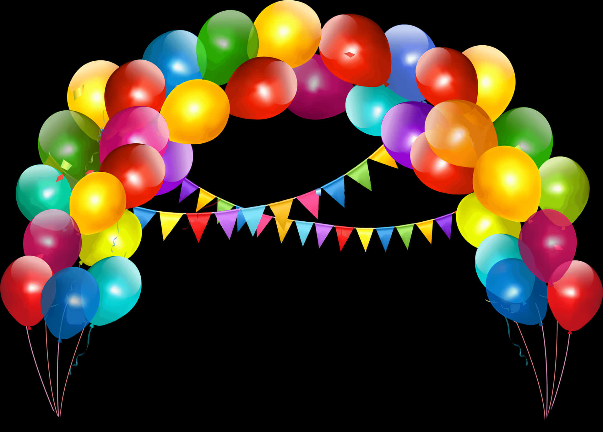 Colorful Balloon Archwith Pennants.jpg PNG Image