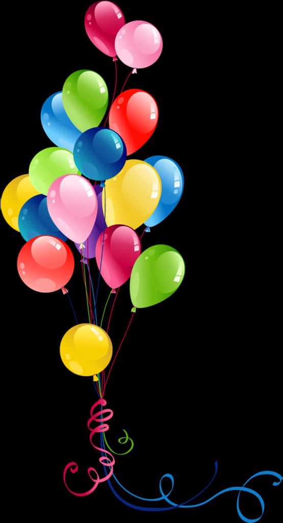 Colorful Balloonson Black Background PNG Image