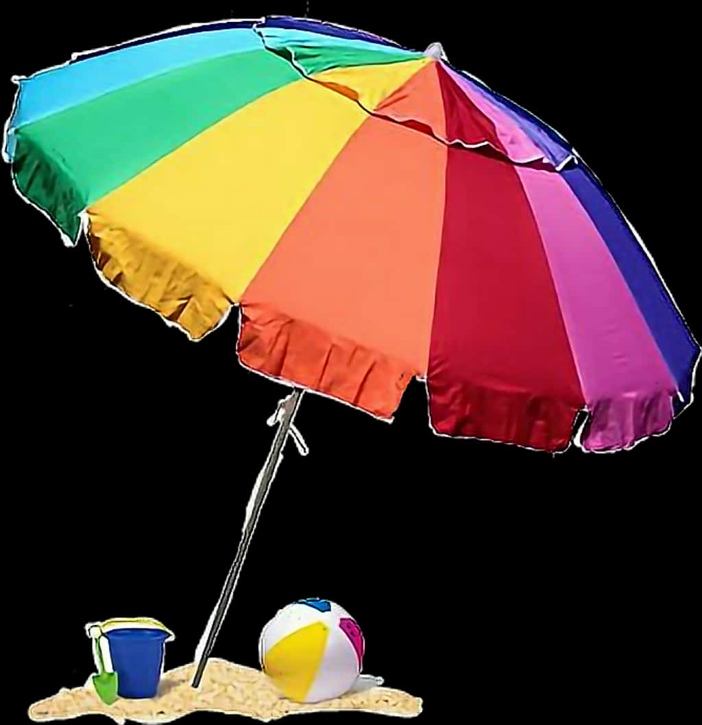 Colorful Beach Umbrellaand Toys PNG Image