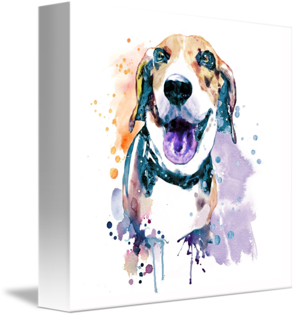 Colorful Beagle Watercolor Canvas Art PNG Image