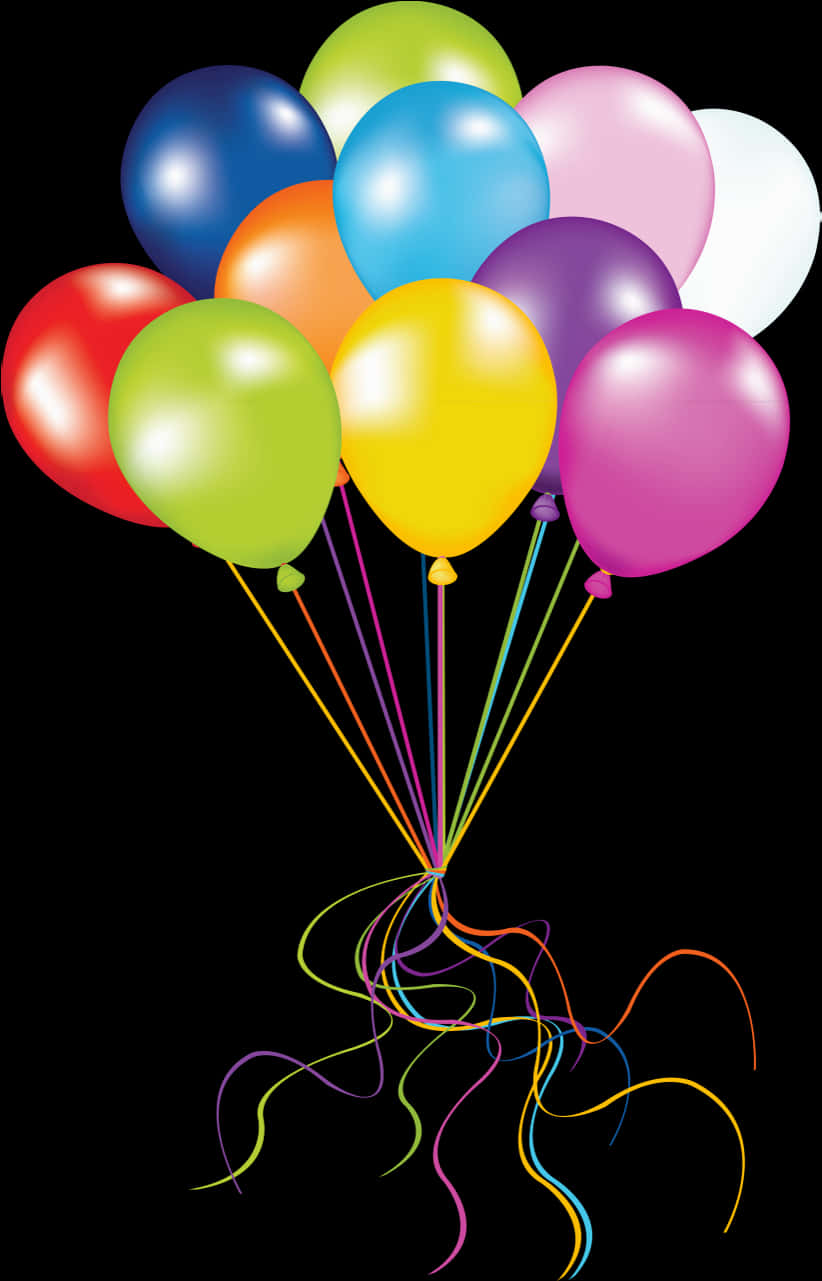 Colorful Birthday Balloons Black Background PNG Image