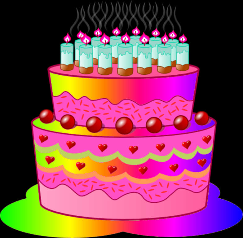 Colorful Birthday Cake Illustration PNG Image