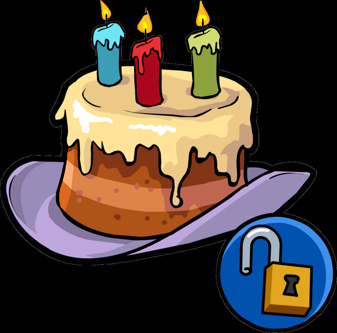 Colorful Birthday Cake With Candlesand Lock Icon PNG Image