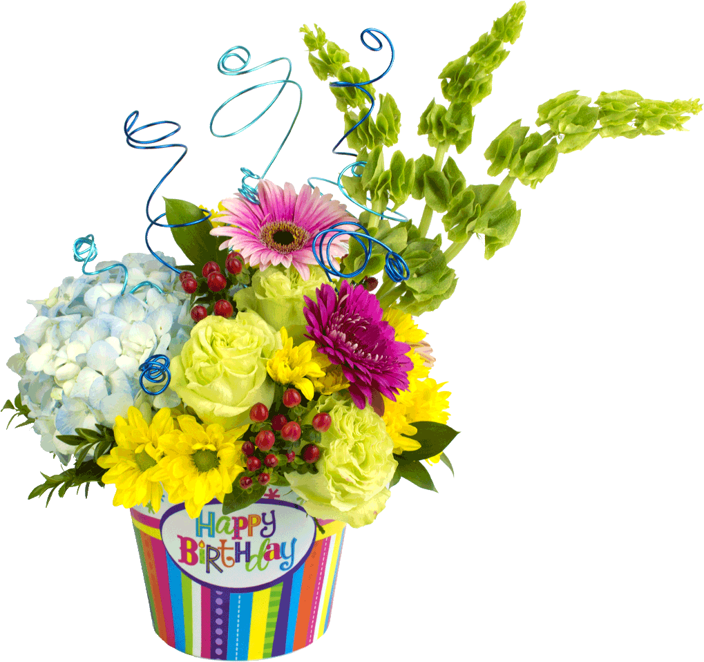 Colorful Birthday Flower Arrangement PNG Image