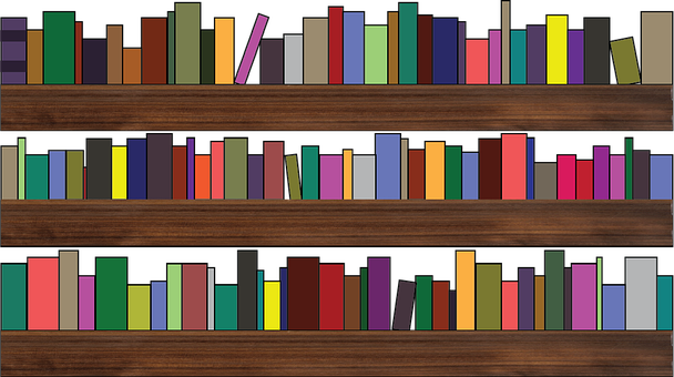 Colorful Bookshelf Display PNG Image