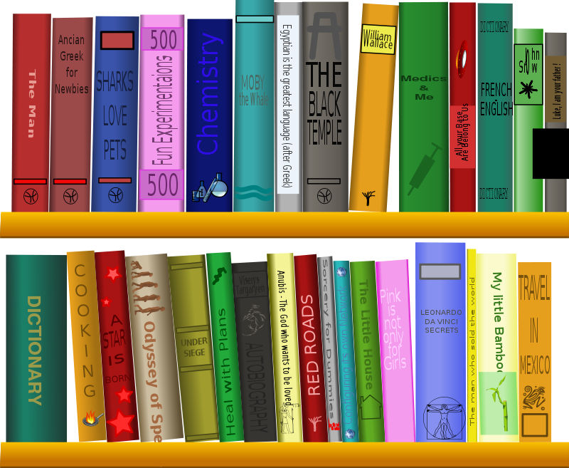 Colorful Bookshelfwith Various Titles PNG Image