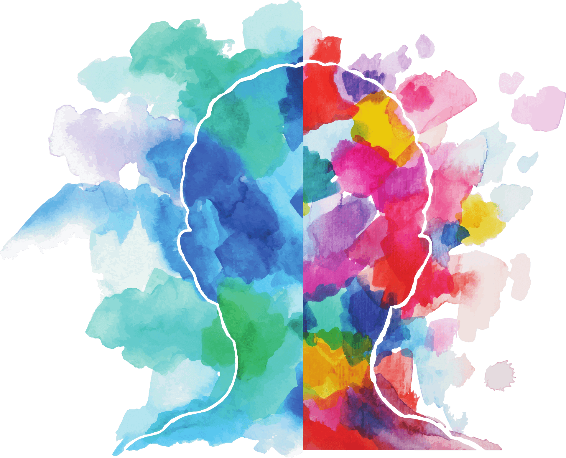 Colorful Brain Silhouette Art PNG Image